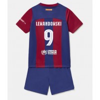 Stroje piłkarskie Barcelona Robert Lewandowski #9 Koszulka Podstawowej dla dzieci 2023-24 Krótki Rękaw (+ szorty)